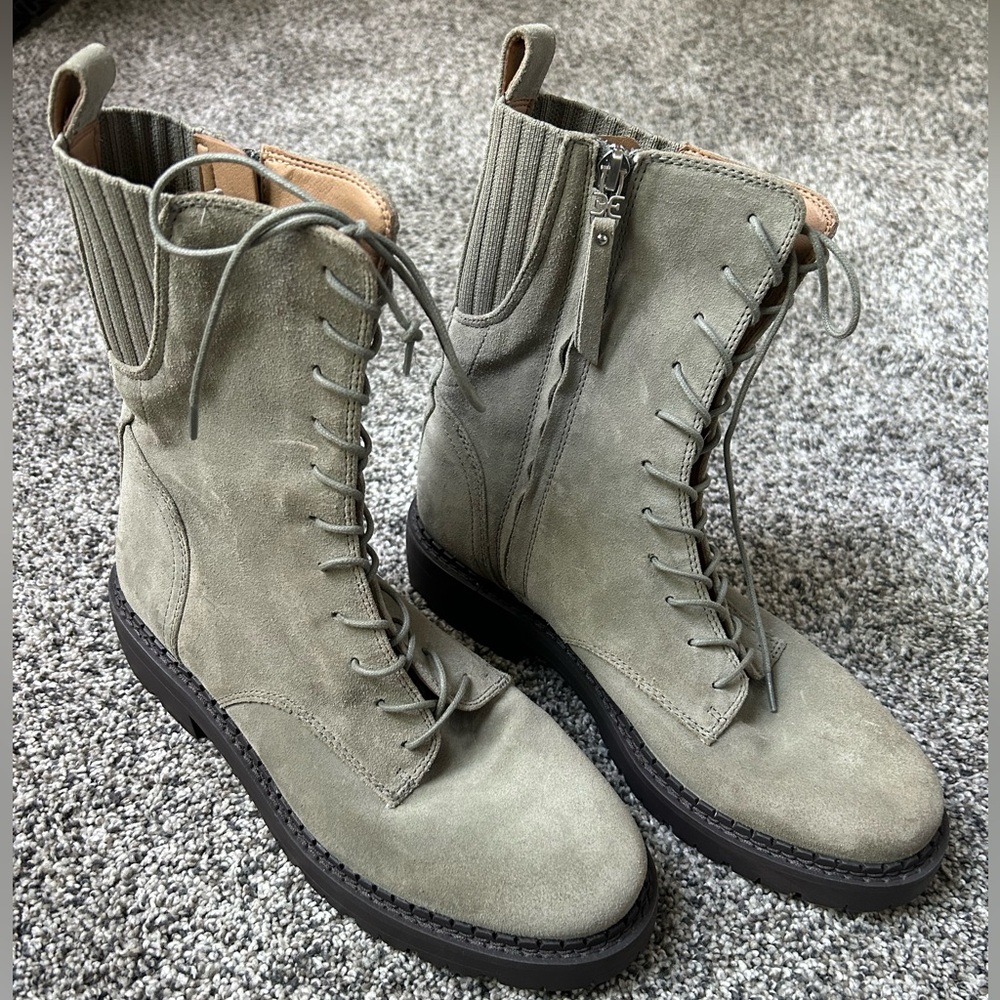 SAM EDELMAN LEX sage green suede leather combat boots size 8